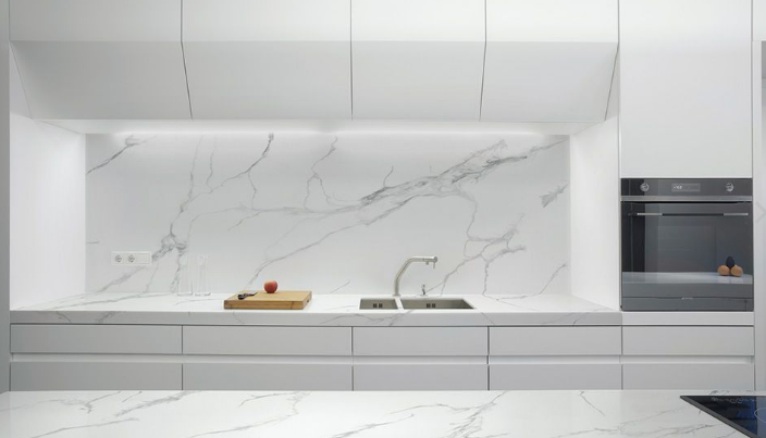 Custom-cut quartz countertops